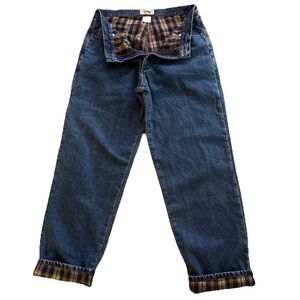 LL Bean Relaxed Fit Plaid Flannel Lined Jeans Mens Sz 34x32 100% Cotton Denim